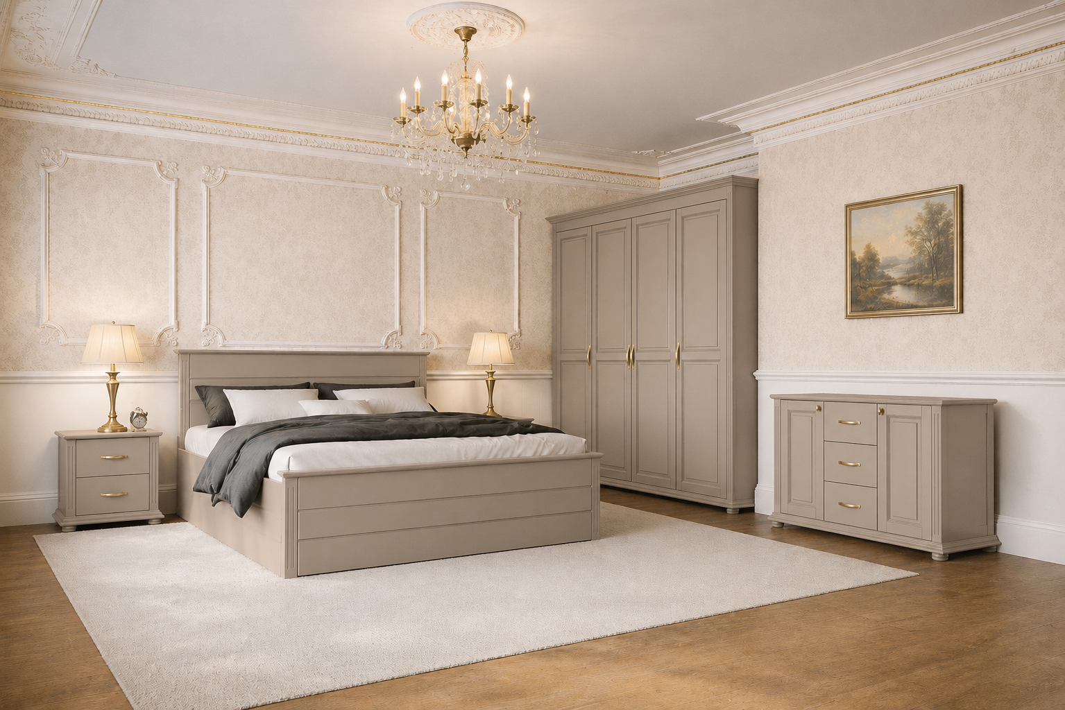 Dulap Carol cu 2 usi - 122 cm – lemn masiv, gri-bej (taupe) - imagine 2