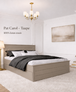 Pat Carol din lemn masiv - 140x200 – gri-bej (taupe), cu sertar