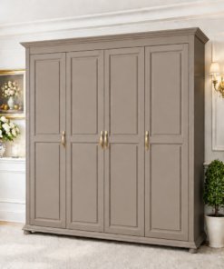 Alternative view of Dulap Carol cu 4 usi - 220 cm – lemn masiv, gri-bej (taupe)