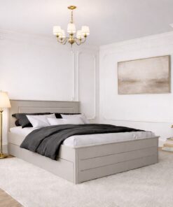 Pat Carol din lemn masiv - 180x200 – gri-bej (taupe), cu sertar
