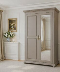 Dulap Carol cu 2 usi - 122 cm – lemn masiv, gri-bej (taupe)