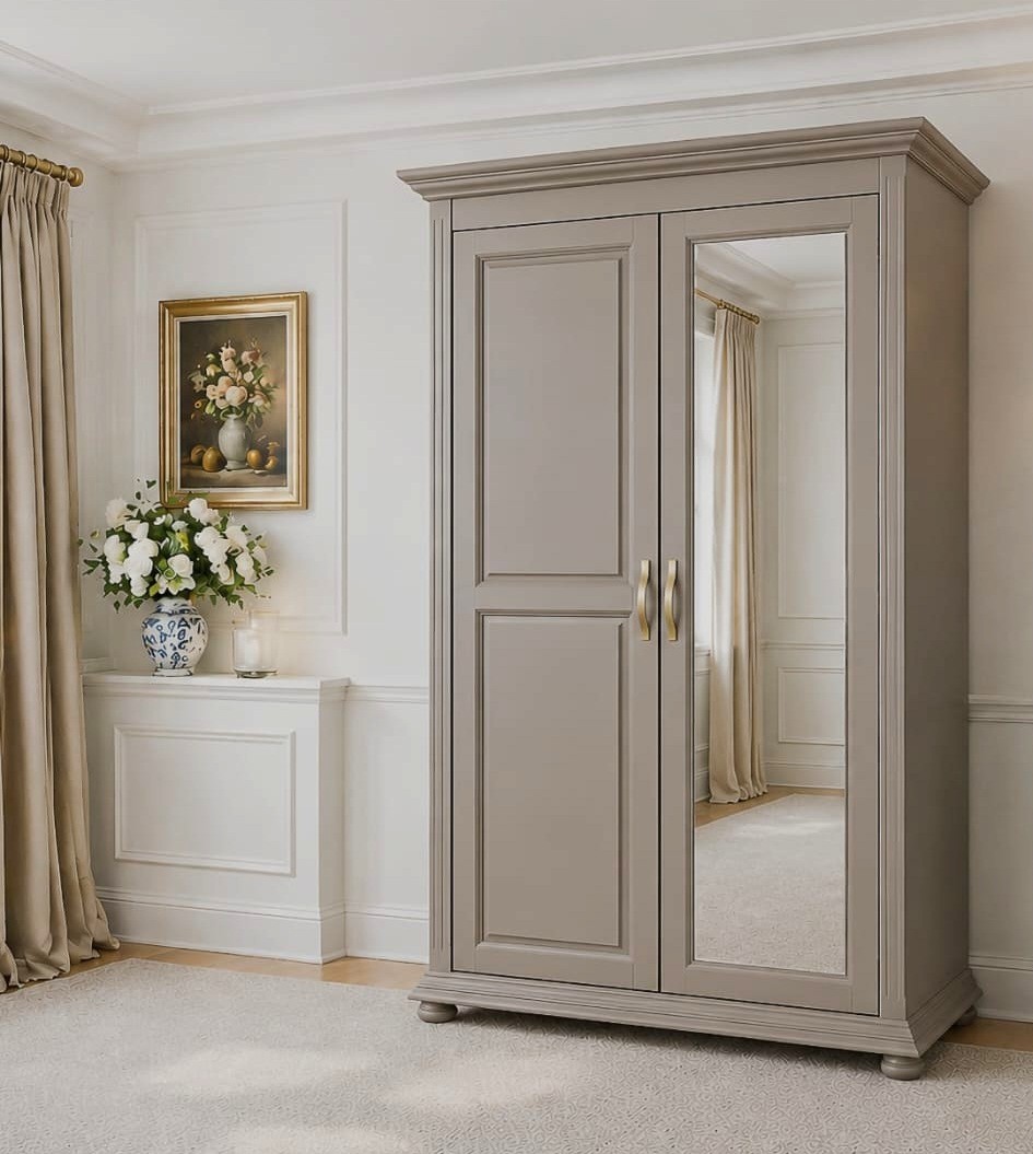 Dulap Carol cu 2 usi - 122 cm – lemn masiv, gri-bej (taupe)