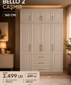 Dulap Bello 2 - 4 usi casmir- integral MDF - Clasic, elegant, cu preț imbatabil