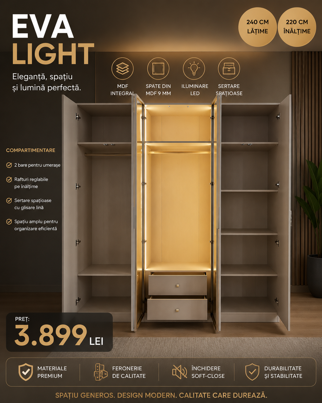 Dulap Eva Light Cașmir – Eleganță care se vede, spațiu care se simte - imagine 3