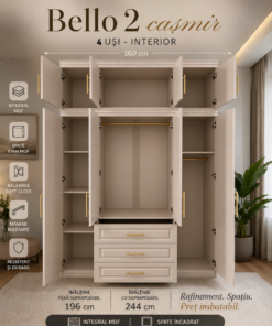 Dulap Bello 2 - 4 usi casmir- integral MDF - Clasic, elegant, cu preț imbatabil - imagine 3